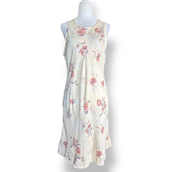 Vintage 90s Beige White Floral Sleeveless Mini Dress Open Keyhole Back Made USA - Picture 9 of 10